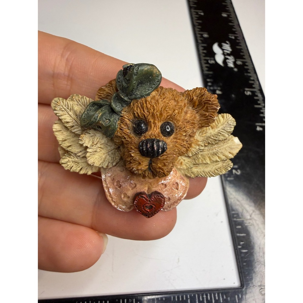 Teddy Bear Angel Brooch Resin Winged Bear with Heart and Bow Pin